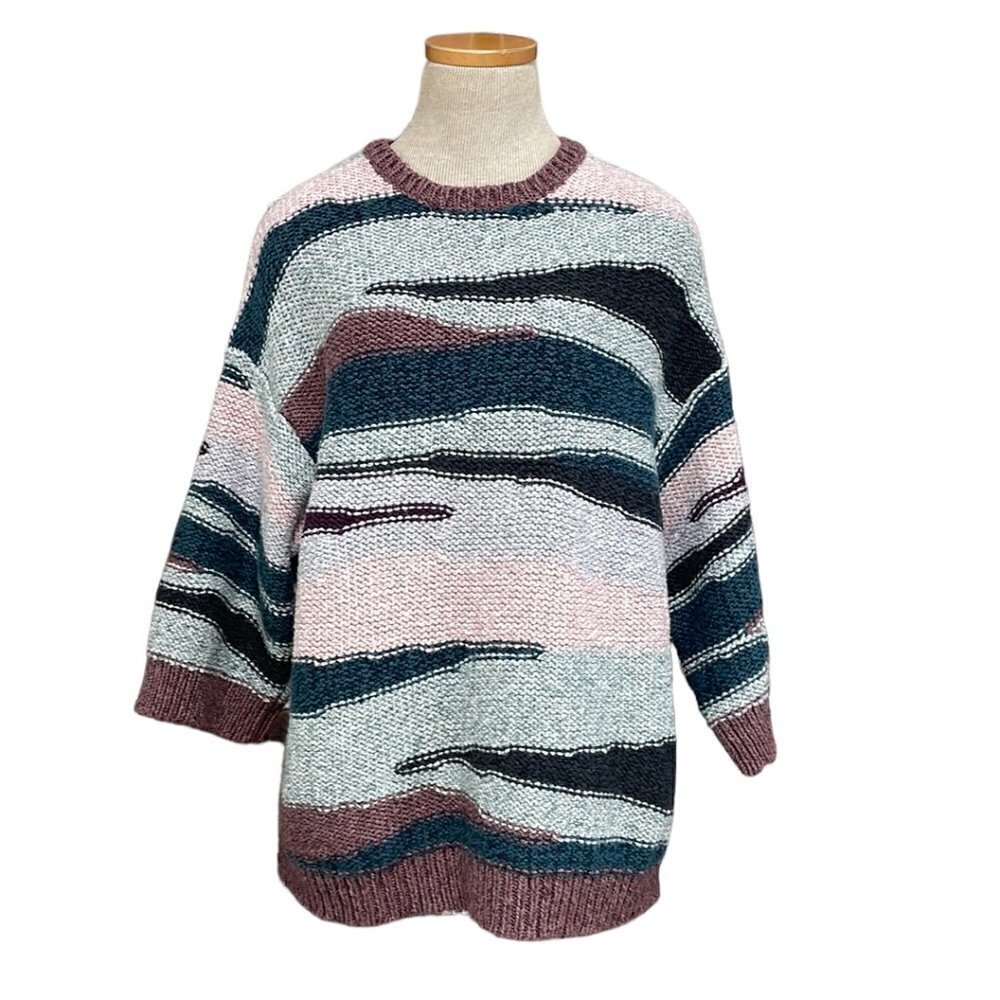 J. Jill Pure Jill Sweater Crew Neck Chunky Knit Pink Teal Size Medium M - Picture 1 of 13